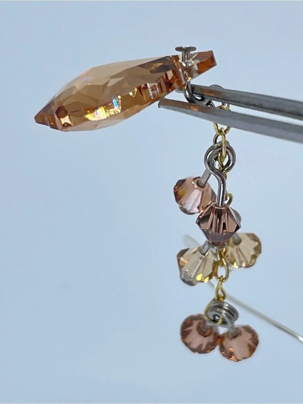 925 Sterling Swarovski Crystal Elements Champagne Dangle Statement Earrings